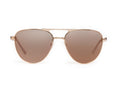 Aviator sunglasses in rose gold with pink lens, on-face view