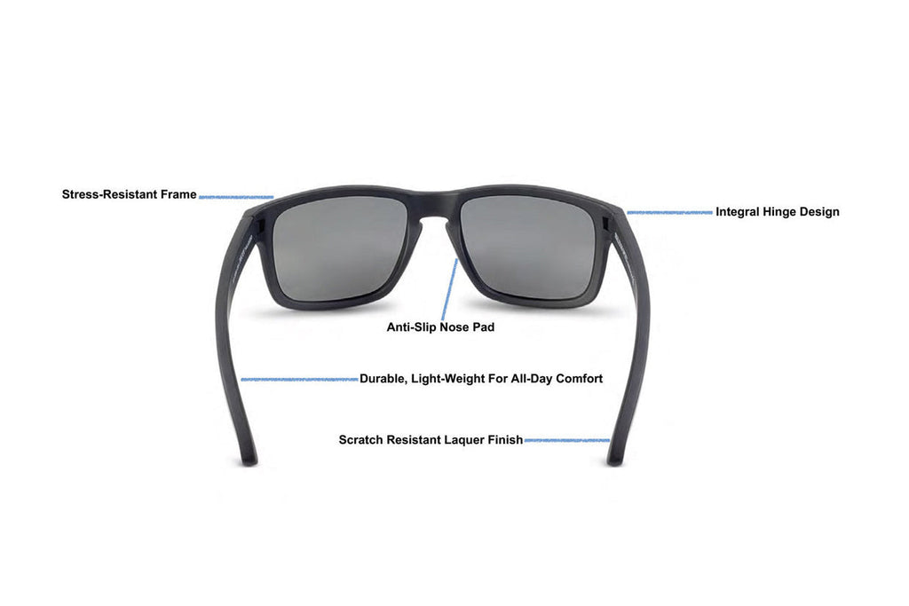 Decoy sunglasses, all-black blackout edition, case and packaging