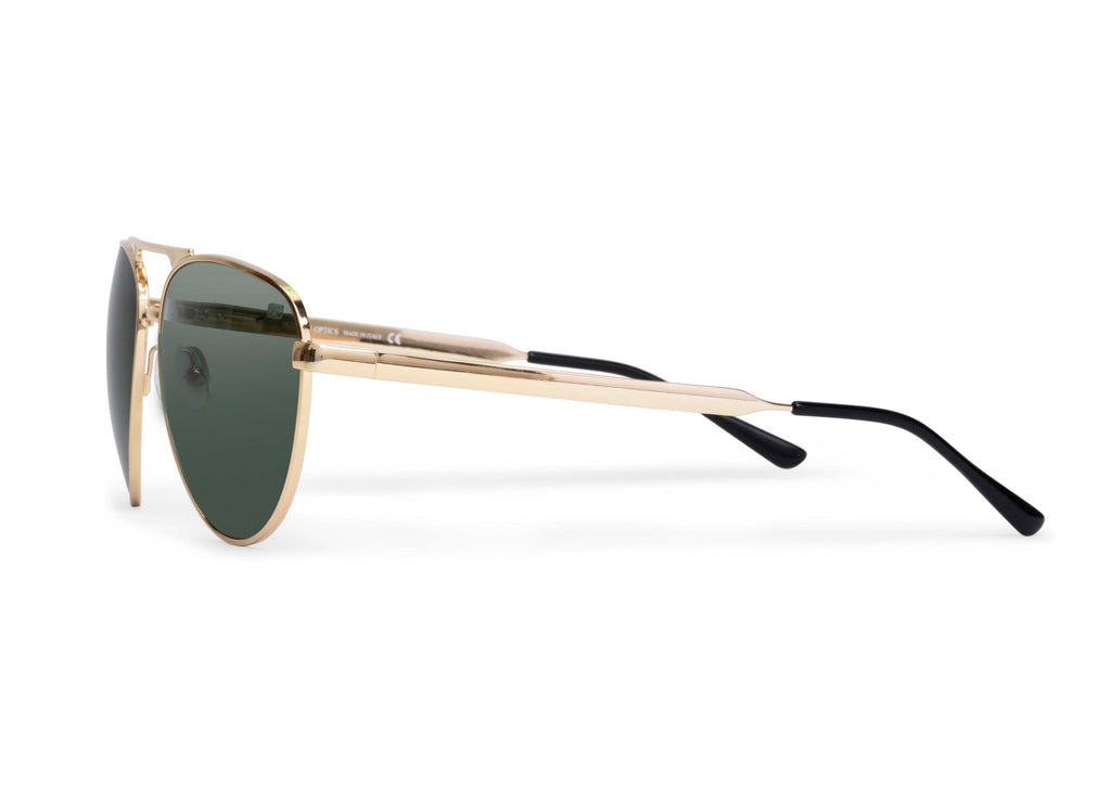 Aviator sunglasses in gold with green lens, lens detail