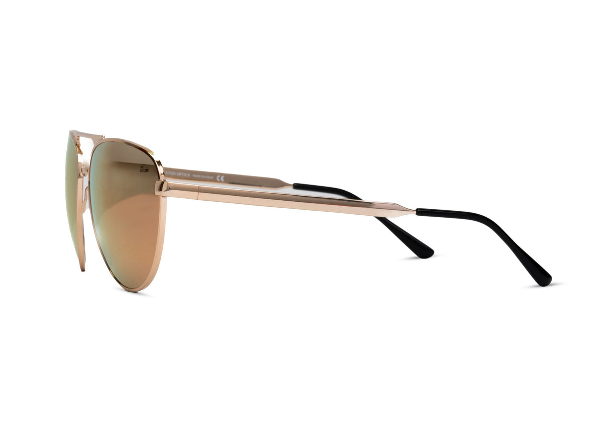 Aviator sunglasses in rose gold with pink lens, back view