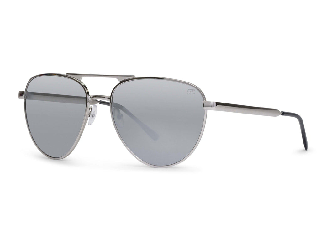 Aviator sunglasses in chrome silver with gray lens