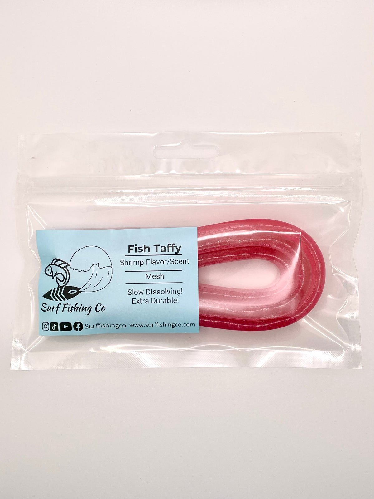 Fish Taffy shrimp surf bait, close-up
