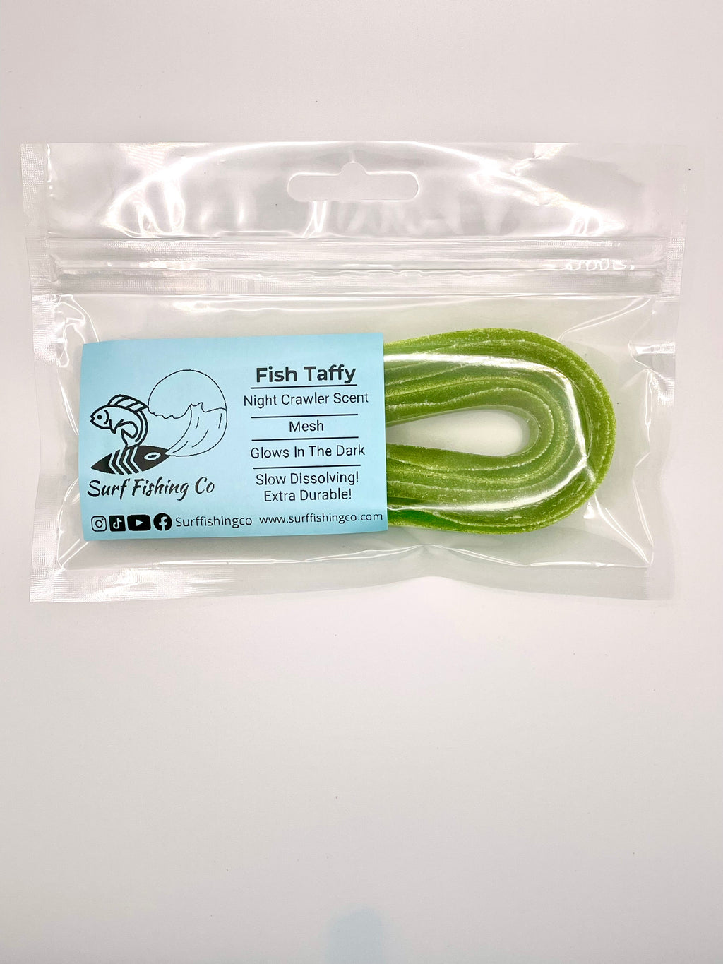 Fish Taffy night crawler surf bait, close-up