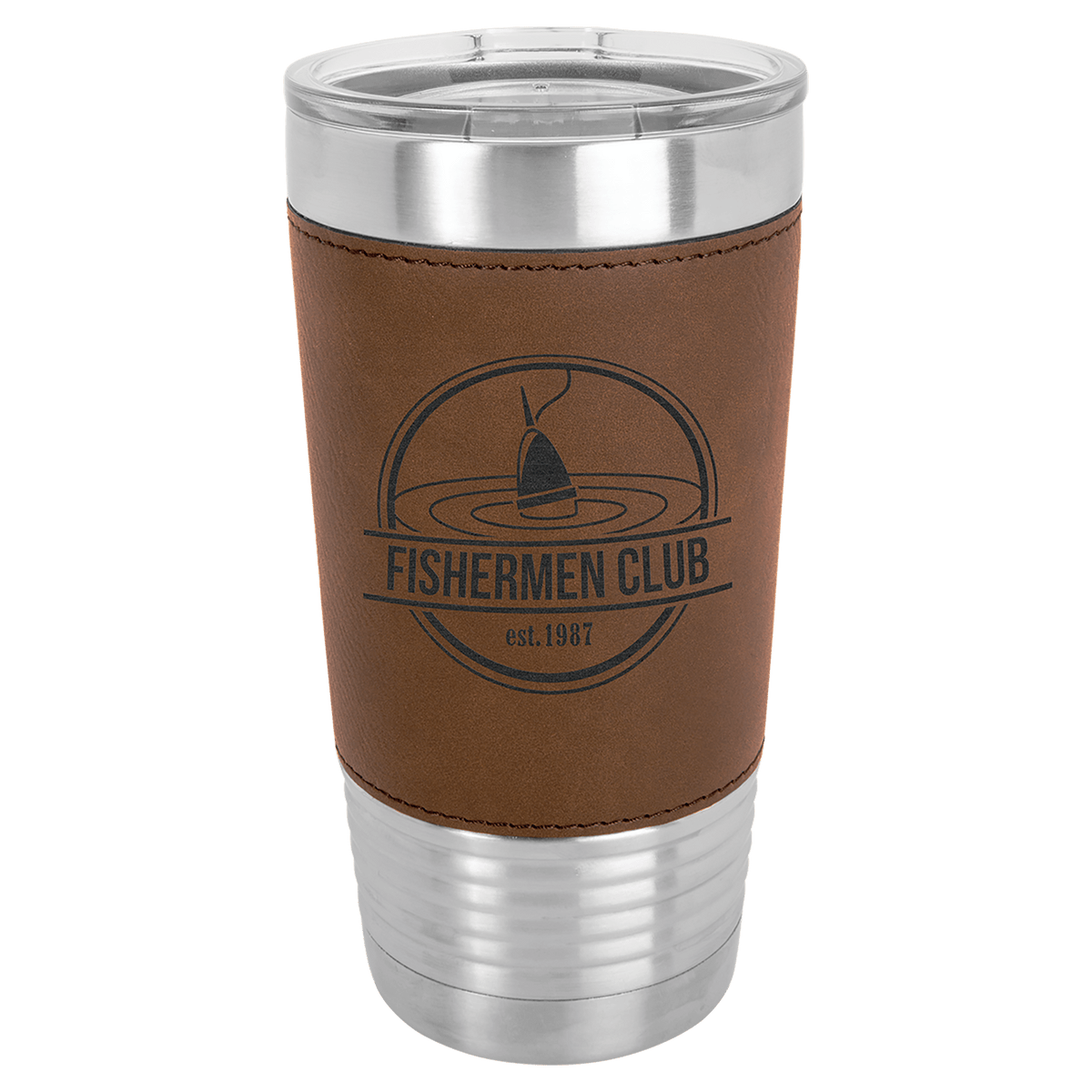 Leatherette-wrapped tumbler with clear lid in White