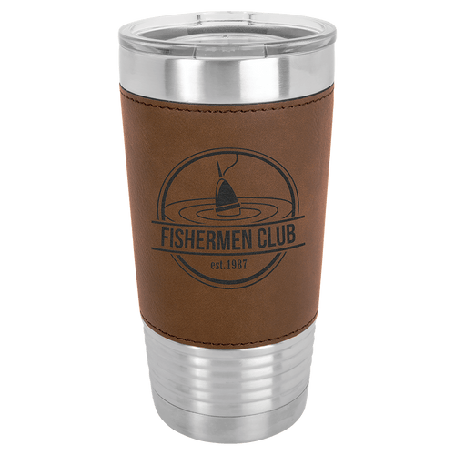 Leatherette-wrapped tumbler with clear lid in White
