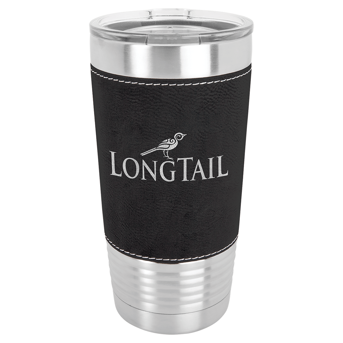 Leatherette-wrapped tumbler with clear lid in Red