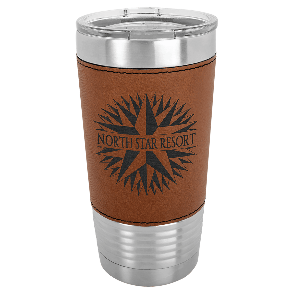 Leatherette-wrapped tumbler with clear lid in Bamboo