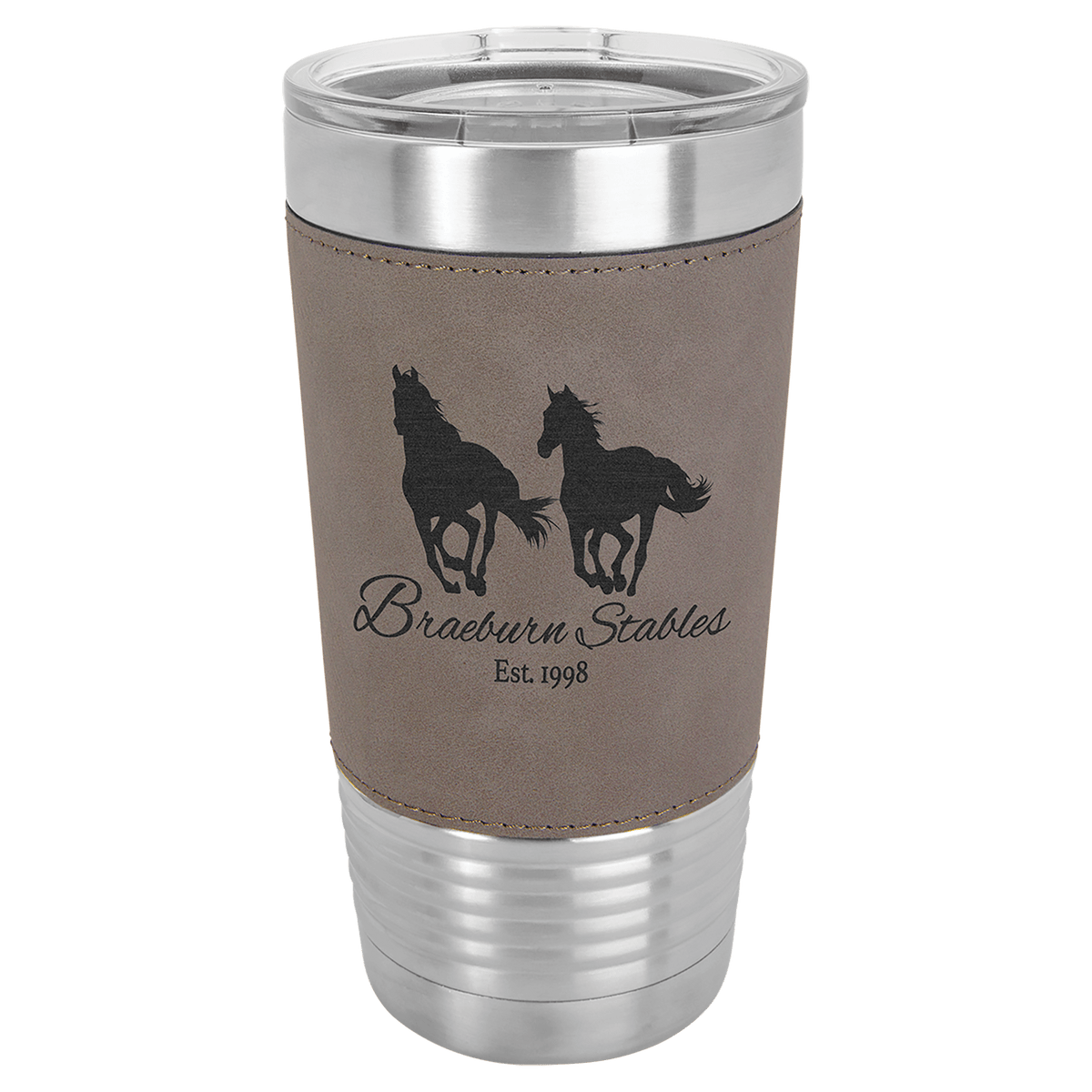 Leatherette-wrapped tumbler with clear lid in Teal
