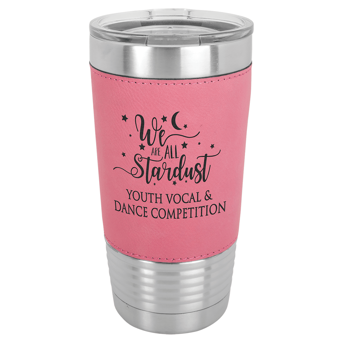 Leatherette-wrapped tumbler with clear lid in Pink