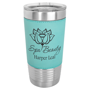 Leatherette-wrapped tumbler with clear lid in Gray