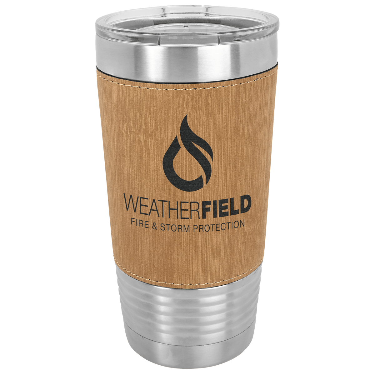 Leatherette-wrapped tumbler with clear lid in Rawhide