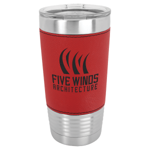 Leatherette-wrapped tumbler with clear lid in Black/Silver