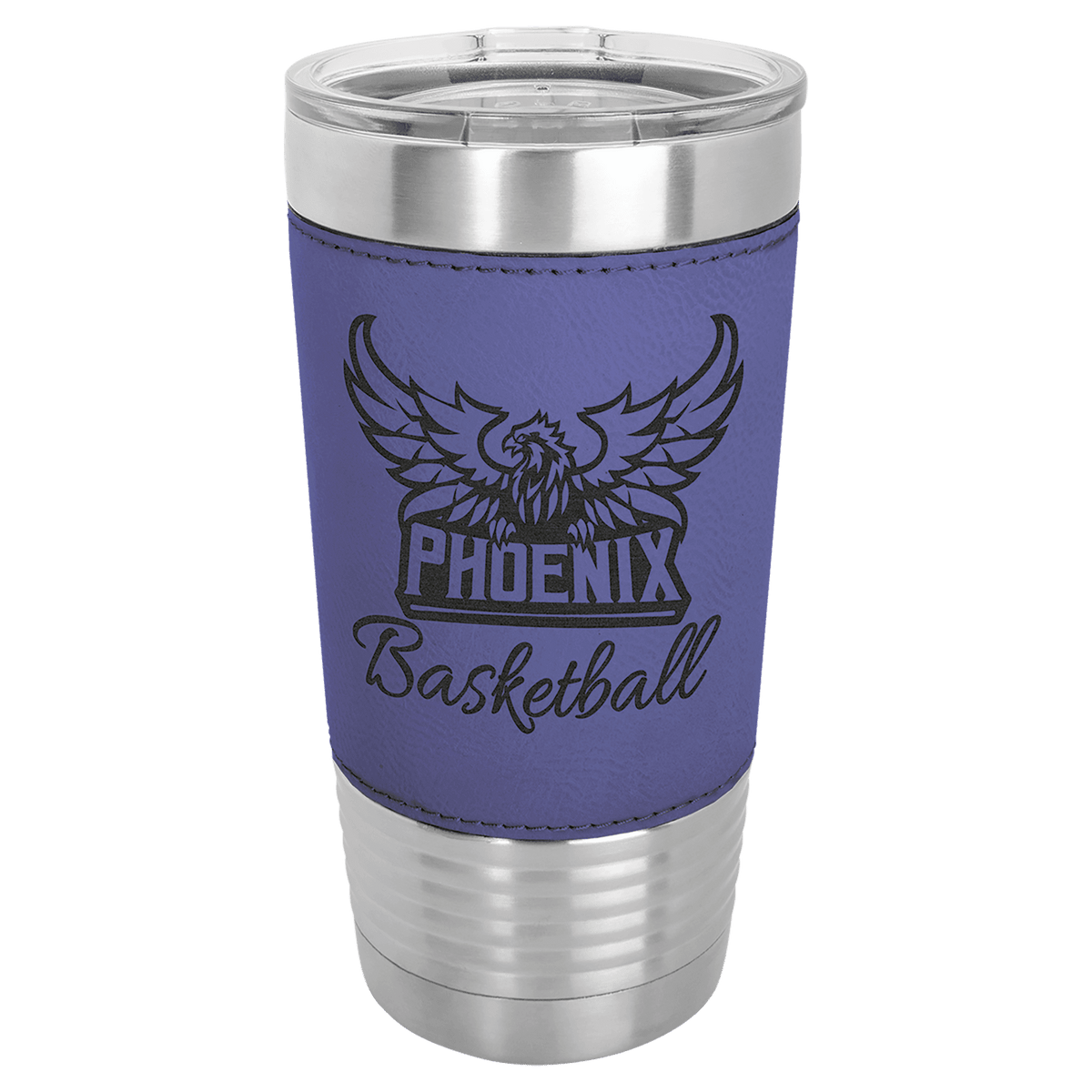 Leatherette-wrapped tumbler with clear lid in Light Brown