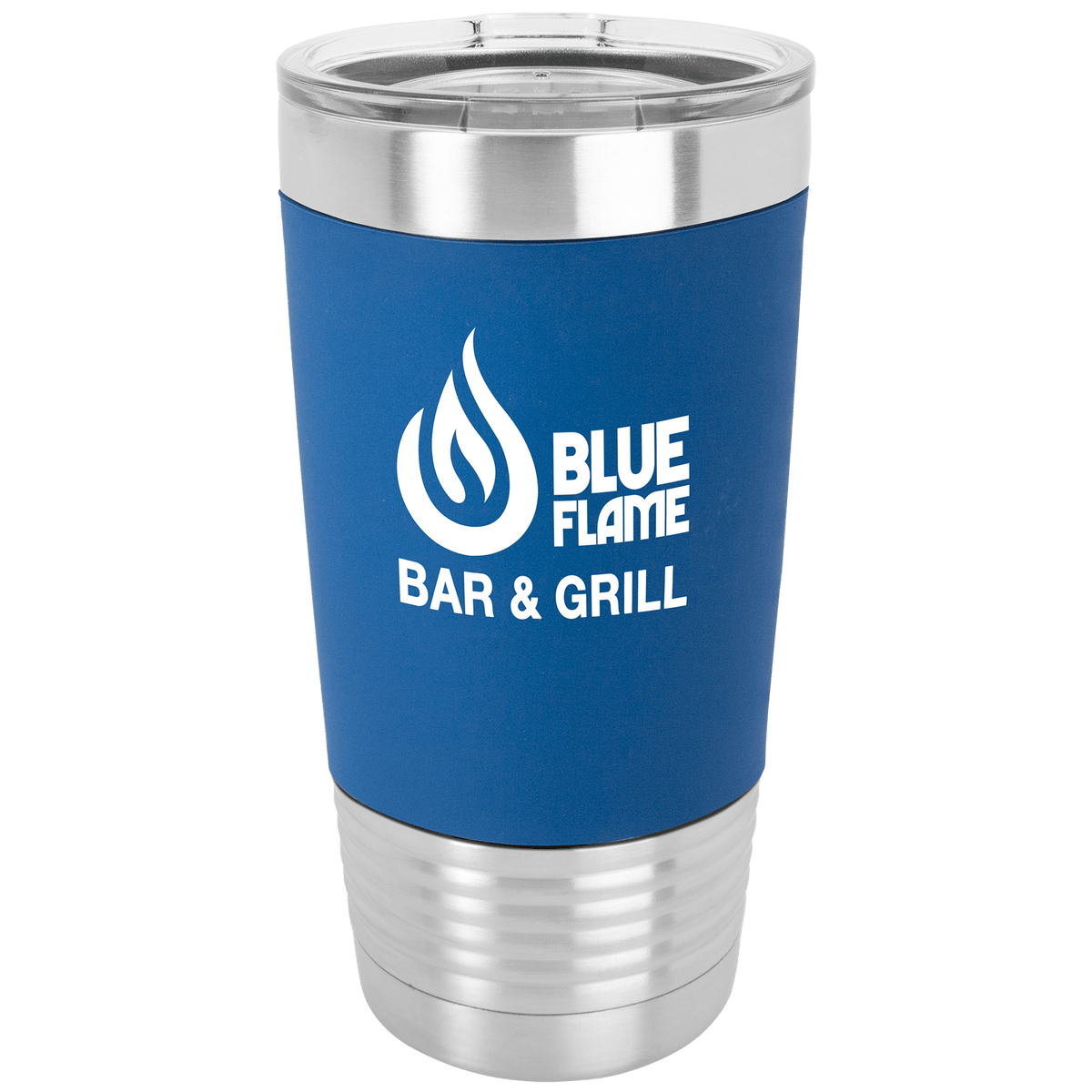Tumbler with silicone grip band and clear lid in White