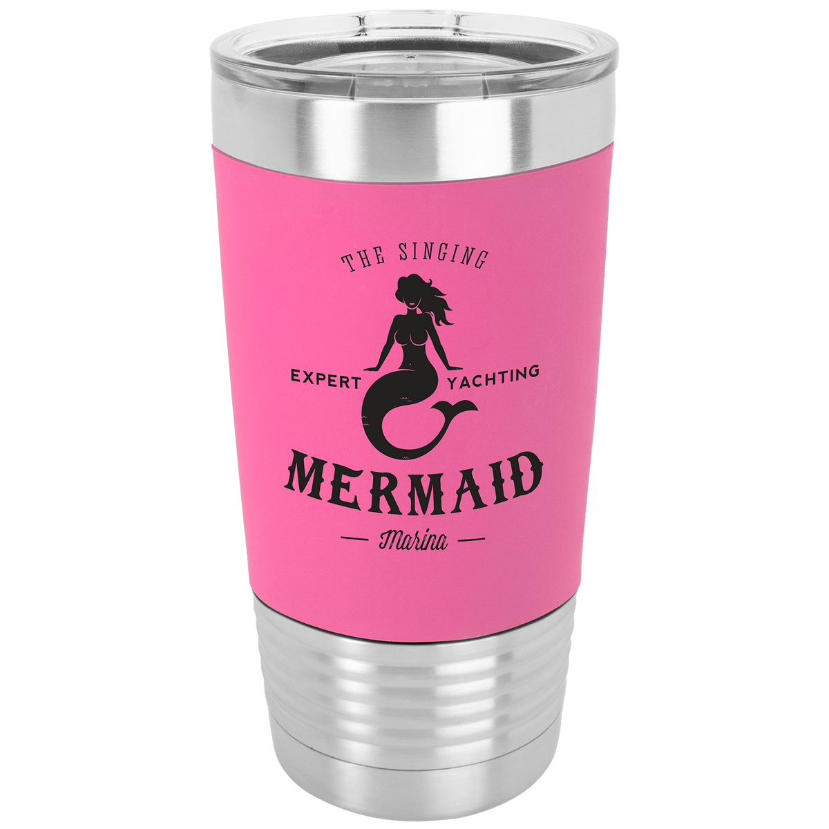 Tumbler with silicone grip band and clear lid in Red