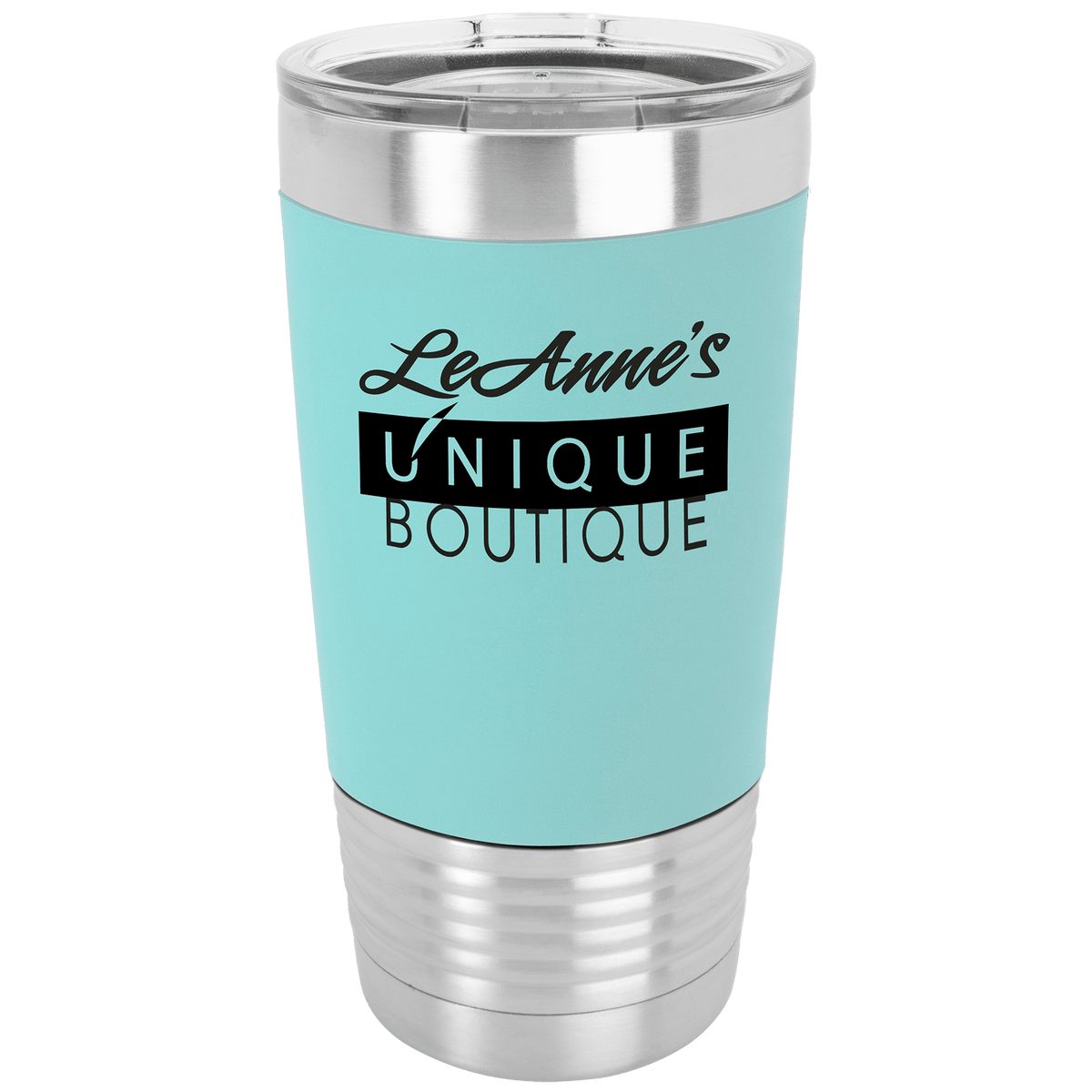 Tumbler with silicone grip band and clear lid in Black