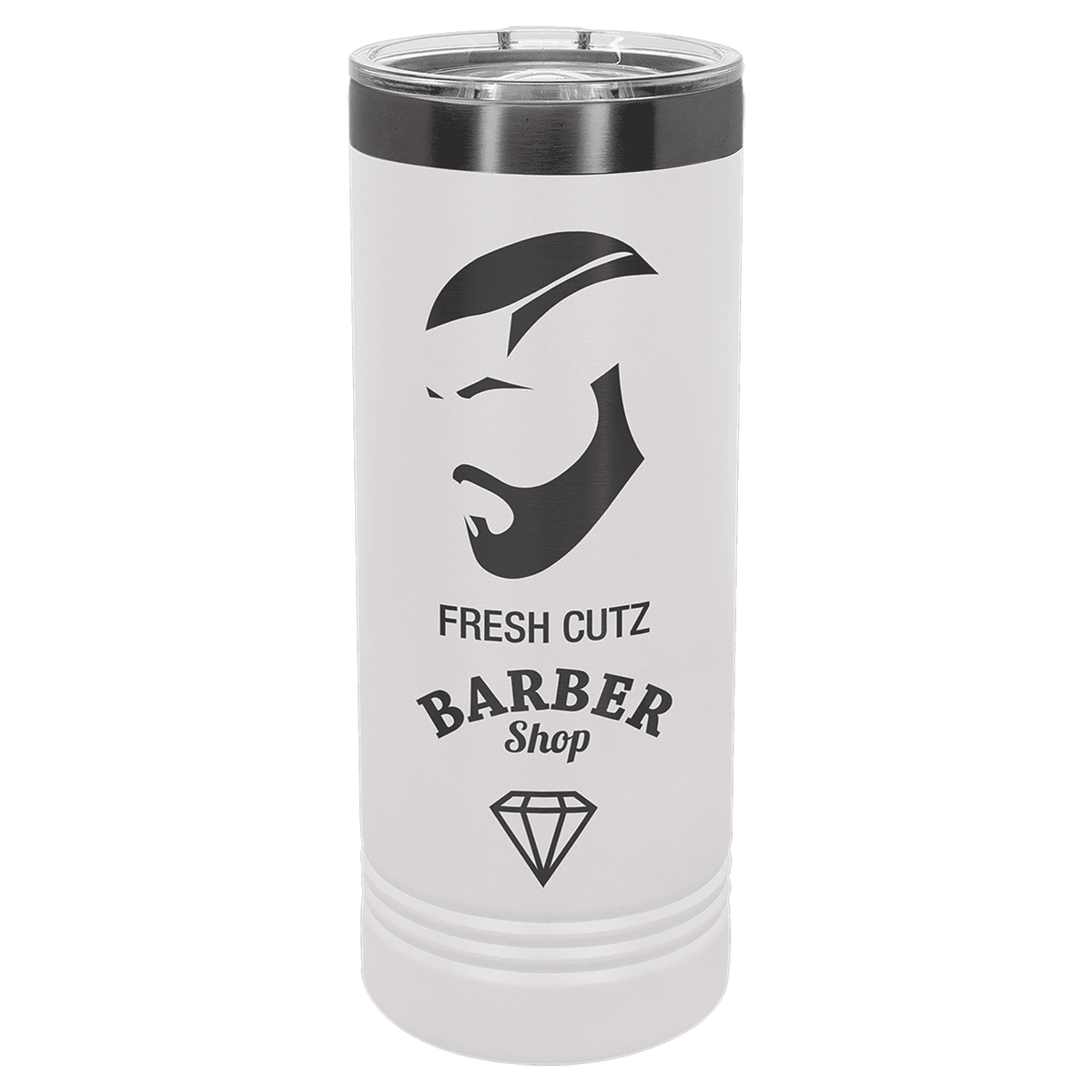 Ion-plated tumbler in white and ghost black finish, 20 oz. Ringneck Tumbler with Slider Lid