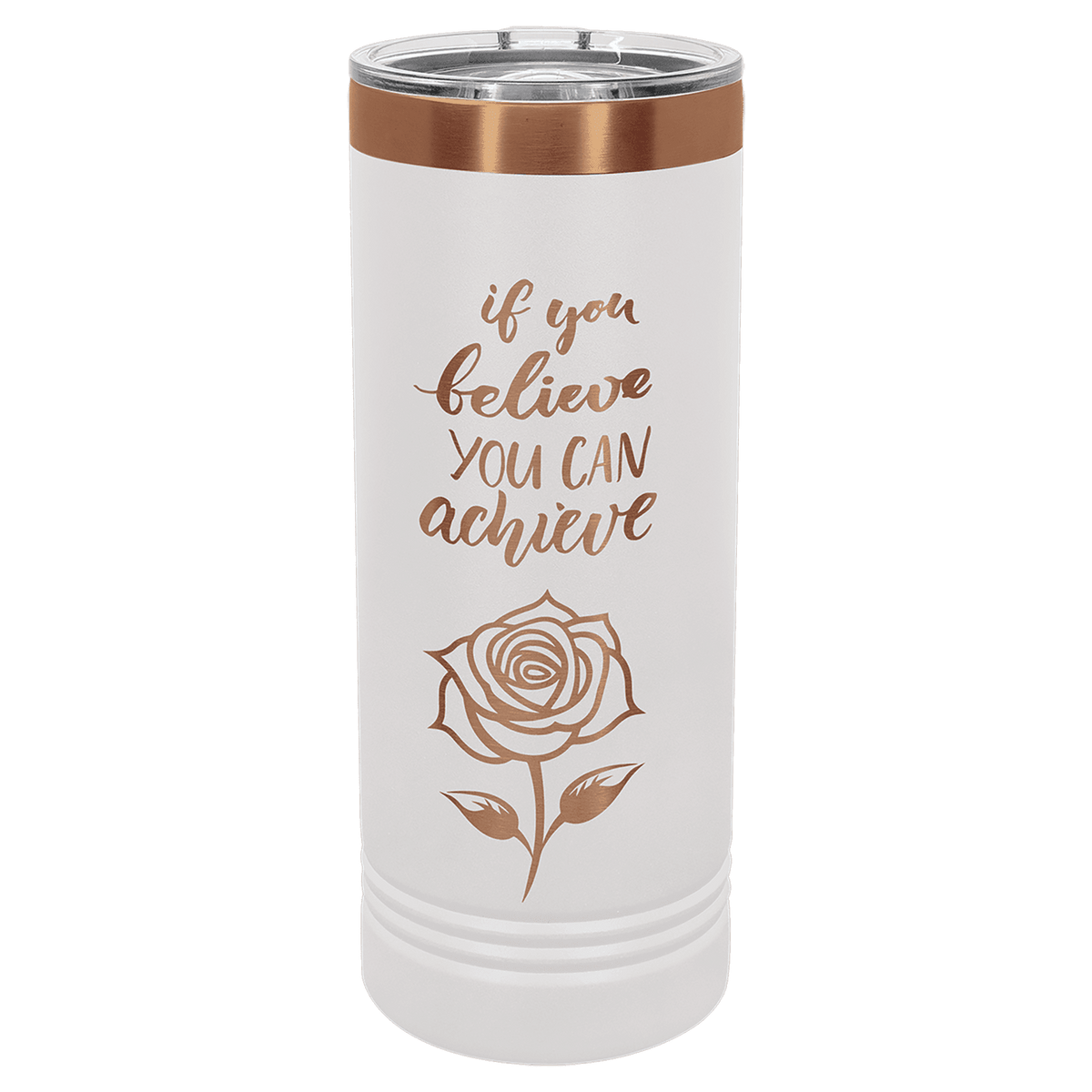 Ion-plated tumbler in white and rose gold finish, 20 oz. Ringneck Tumbler with Slider Lid