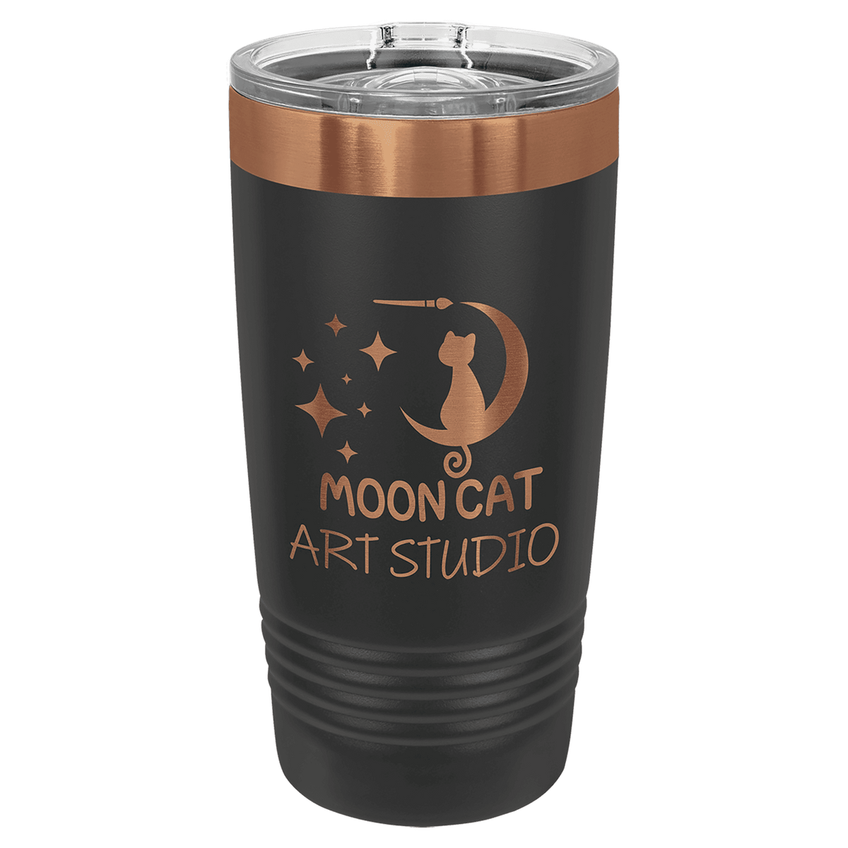 Ion-plated tumbler in black and rose gold finish, 22 oz. Skinny Tumbler with Slider Lid