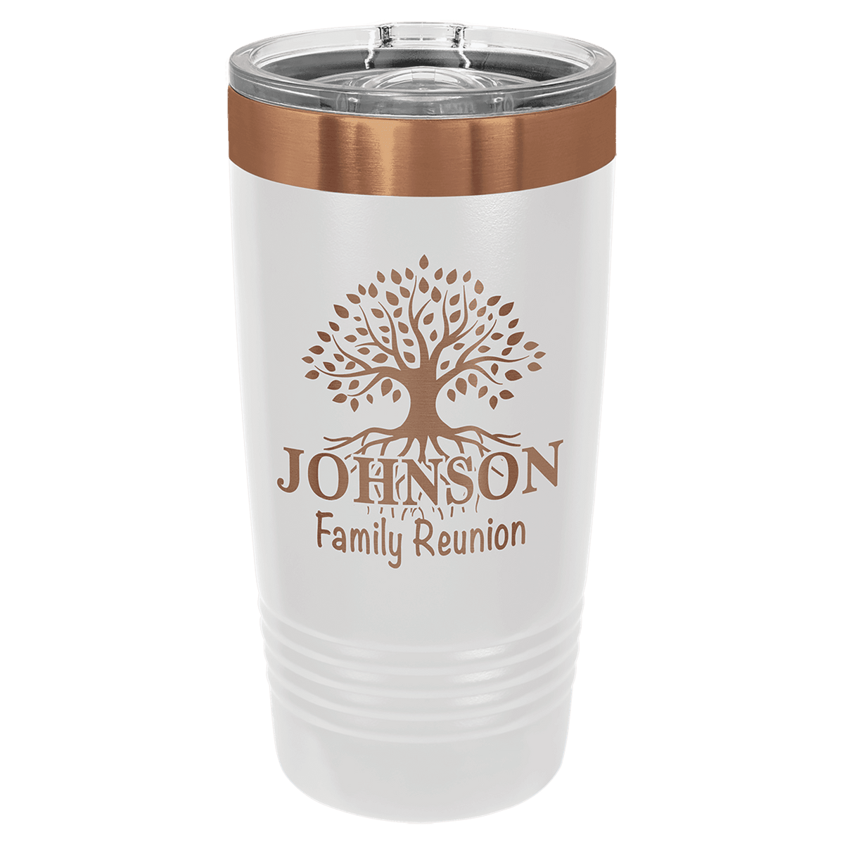 Ion-plated tumbler in white and rose gold finish, 22 oz. Skinny Tumbler with Slider Lid
