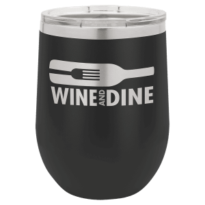 Custom engraved 12 oz. stemless wine glass, engraving example