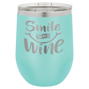 Custom engraved 12 oz. stemless wine glass, detail view