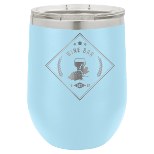 Custom engraved 12 oz. stemless wine glass, additional angle