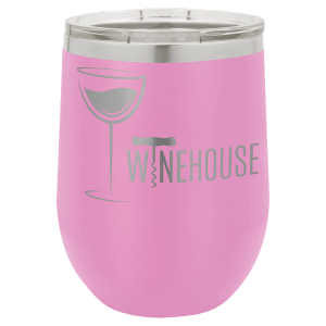 Custom engraved 12 oz. stemless wine glass, engraving example 2