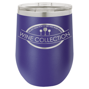 Custom engraved 12 oz. stemless wine glass, close-up