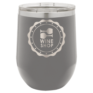 Custom engraved 12 oz. stemless wine glass, angle view 2