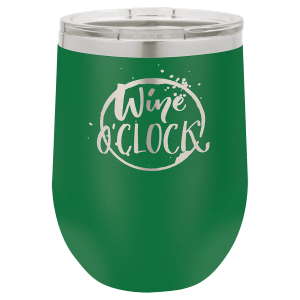 Custom engraved 12 oz. stemless wine glass, engraving example 3