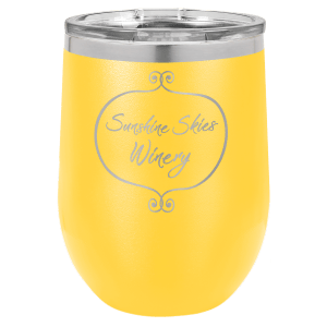 Custom engraved 12 oz. stemless wine glass, close-up 2