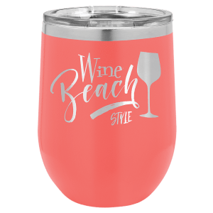 Custom engraved 12 oz. stemless wine glass, angle view 3