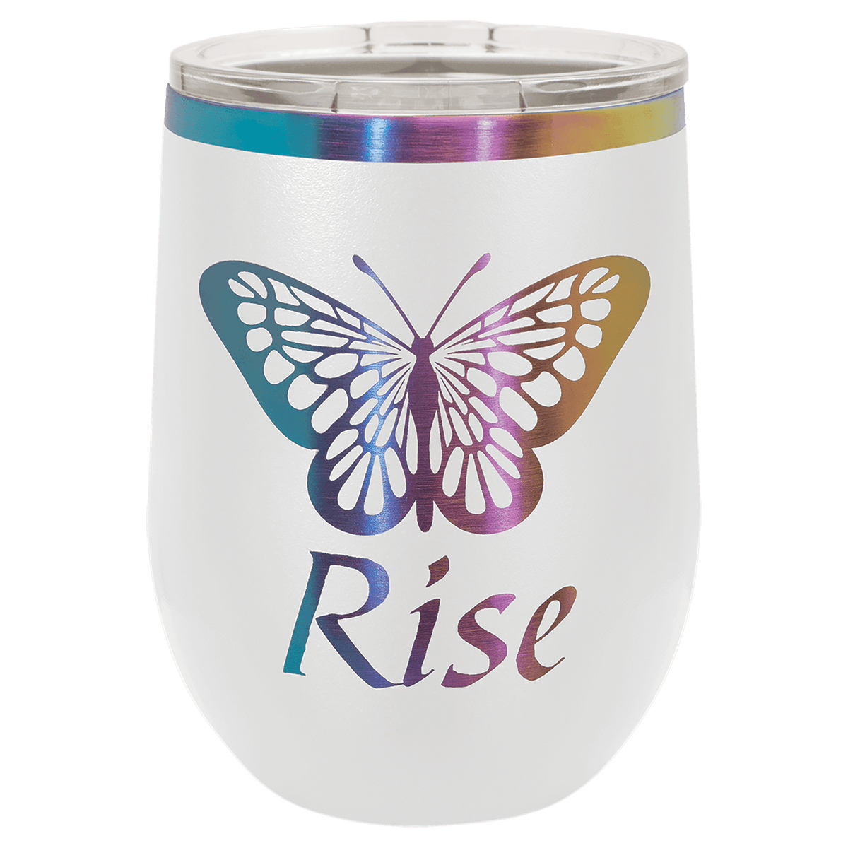 Ion-plated tumbler in white and prism finish