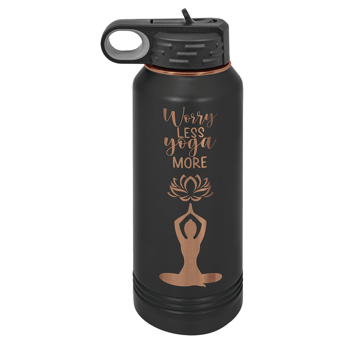 Ion-plated tumbler in black and rose gold finish, 40 oz. Travel Mug with Handle Straw