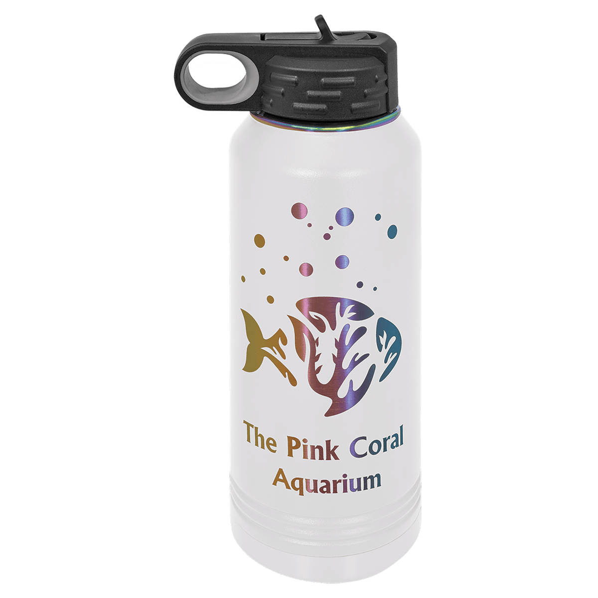 Ion-plated tumbler in white and prism finish, 40 oz. Travel Mug with Handle Straw