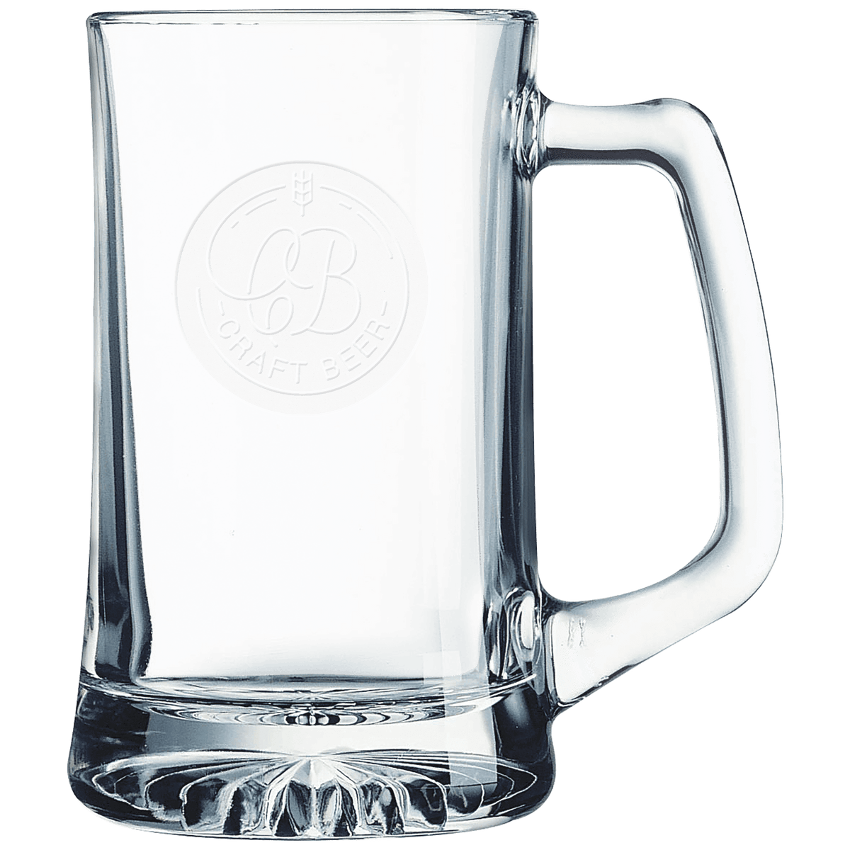Beer mug with handle and engraving area
