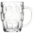 Beer mug with oval engraving panel and handle