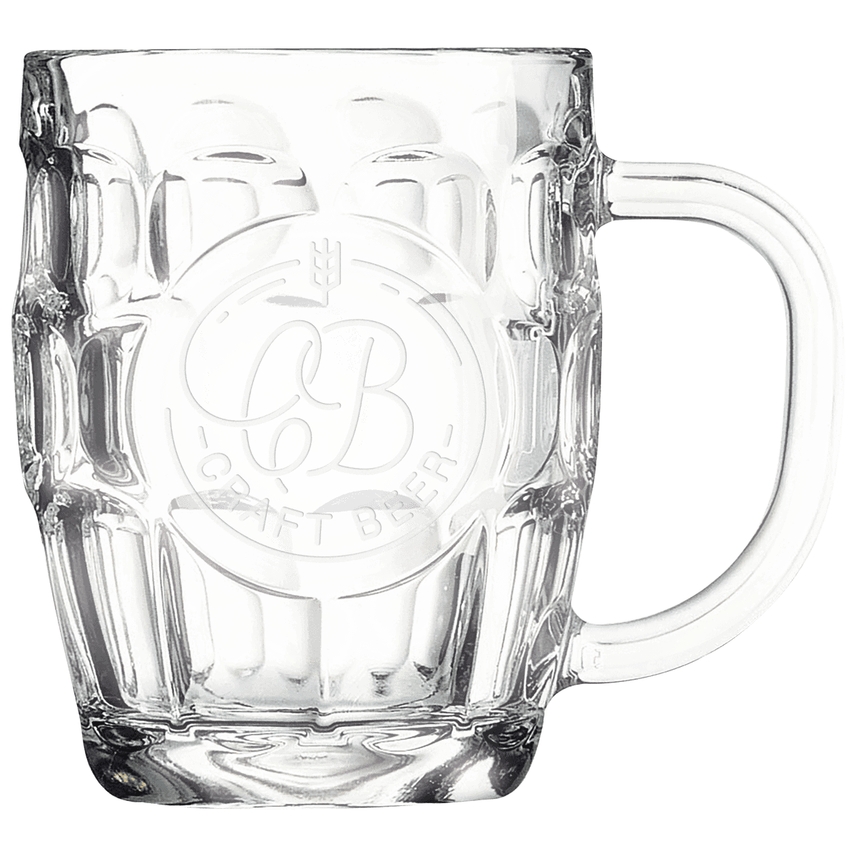Beer mug with oval engraving panel and handle
