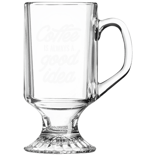 Clear footed coffee mug with laser engraving area