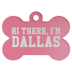 Bone-shaped anodized aluminum pet tag in Pink