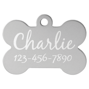 Bone-shaped anodized aluminum pet tag in Black