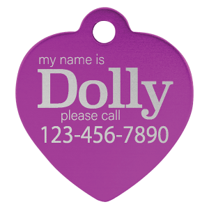 Heart-shaped anodized aluminum pet tag in Purple