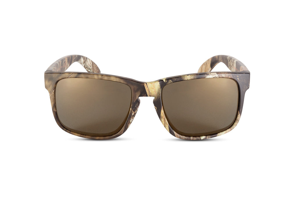 Decoy sunglasses in Mossy Oak Break-Up Country camo, side view
