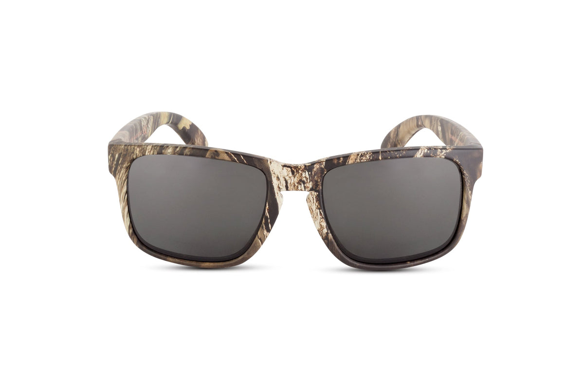 Decoy sunglasses in Mossy Oak Break-Up Country camo, lens detail