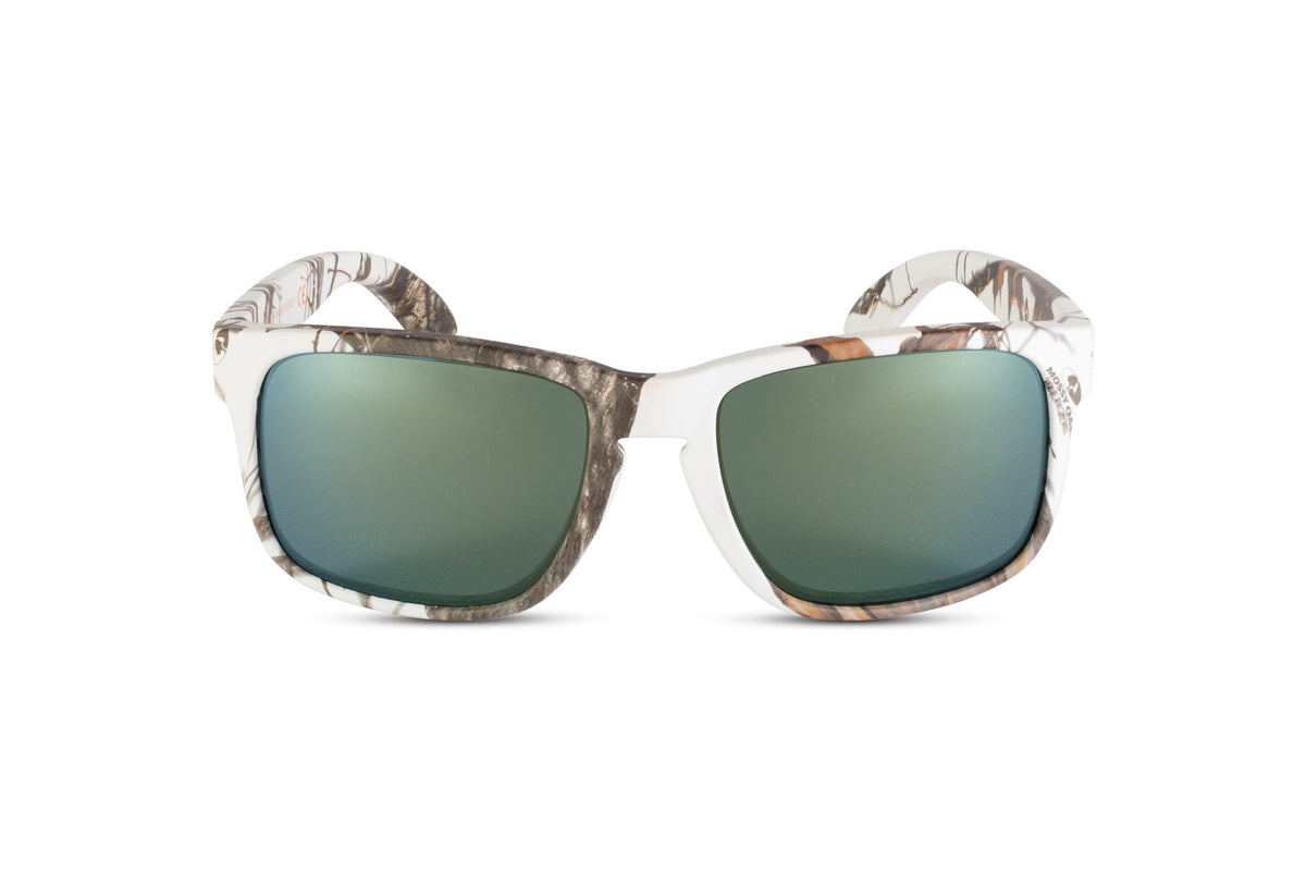 Decoy sunglasses in Mossy Oak Winter camo, side view