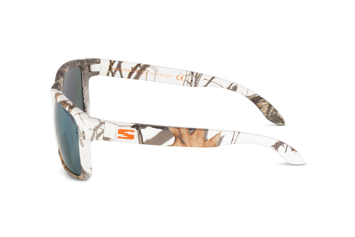 Decoy sunglasses in Mossy Oak Winter camo, lens detail