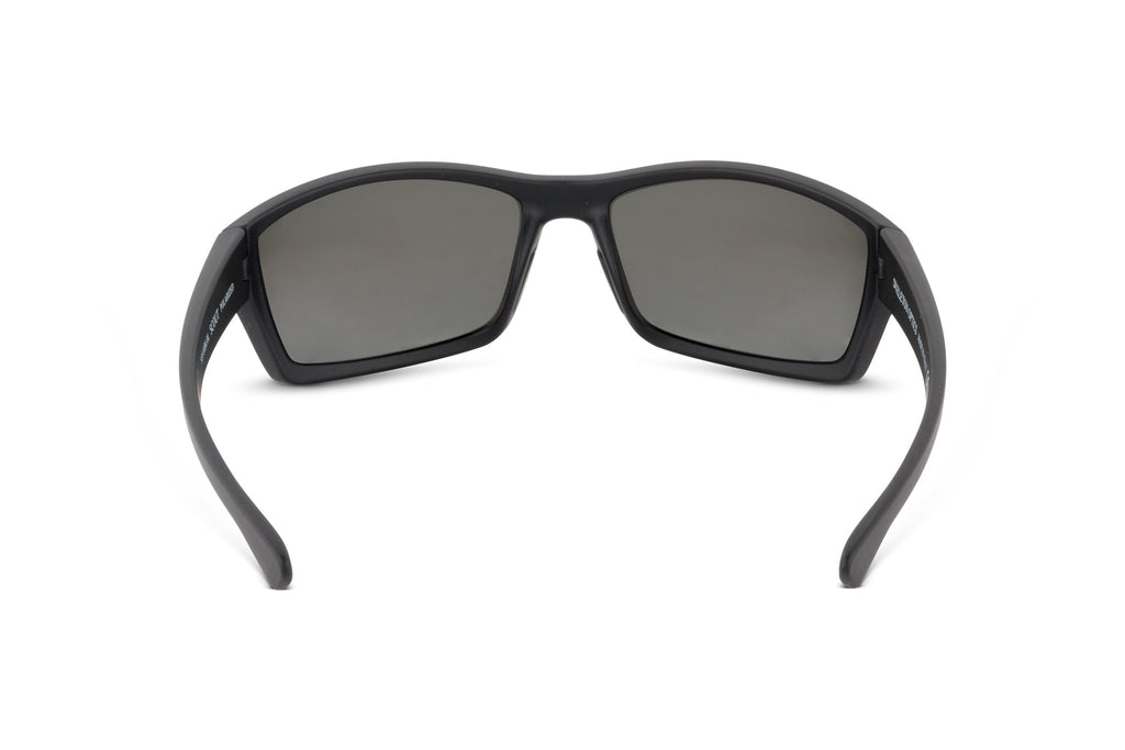 Scout sunglasses in black with Light Pro blue gun lens, on-face view