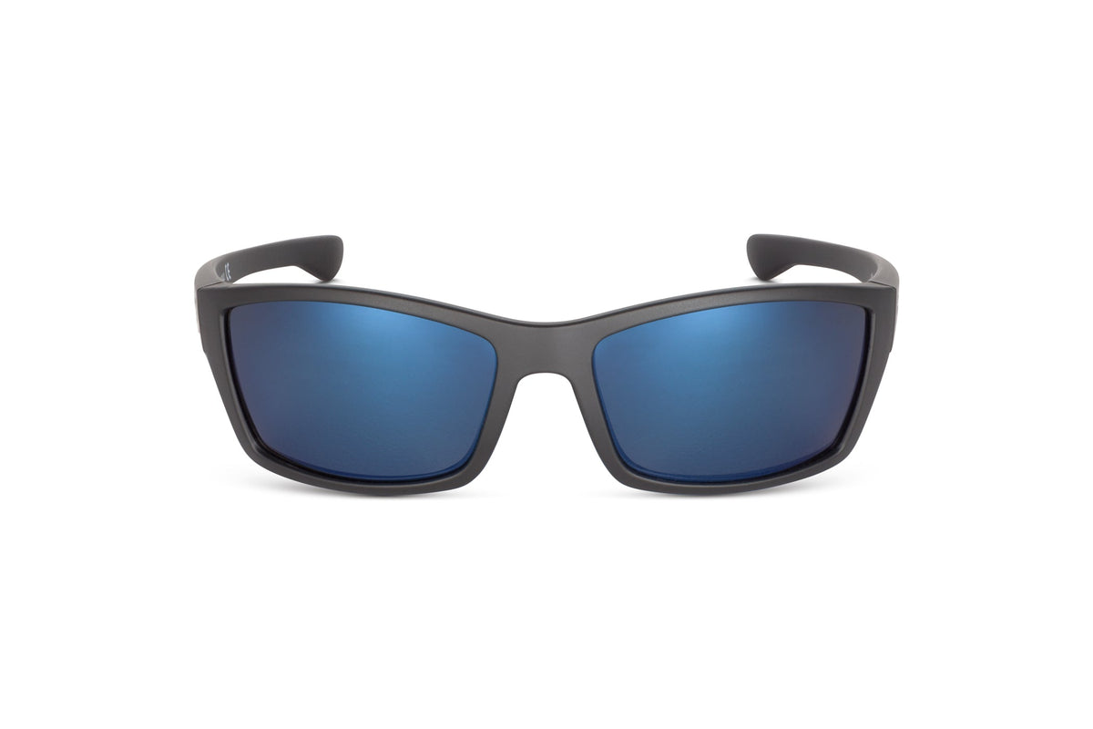 Scout sunglasses in black with Light Pro blue gun lens, side view