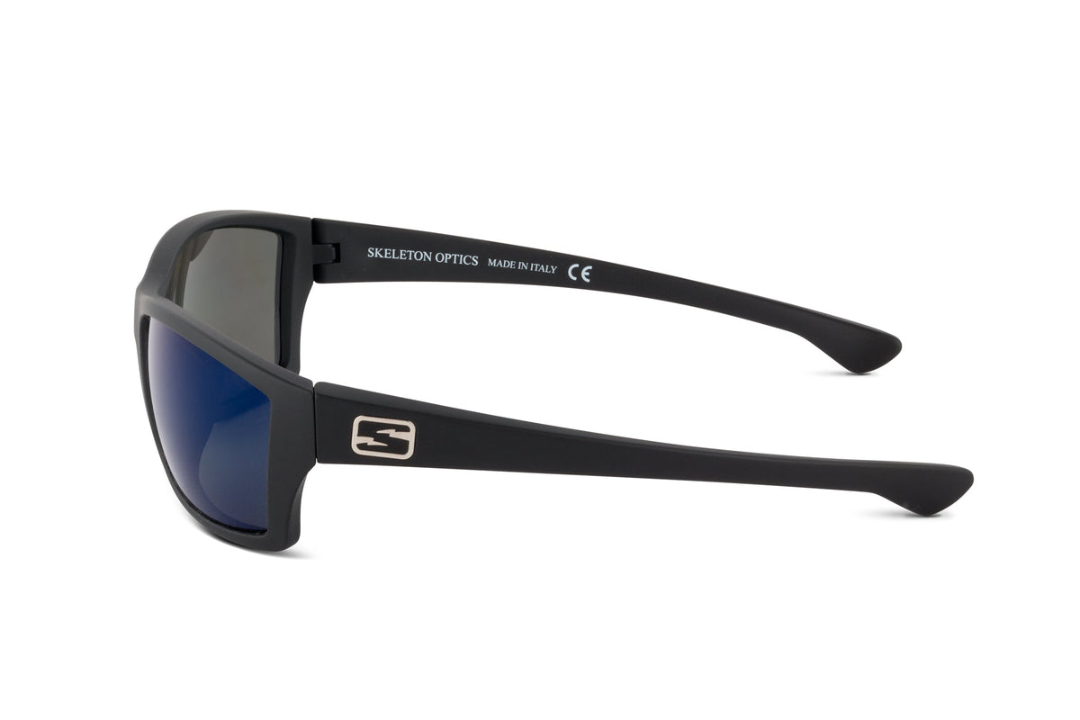 Scout sunglasses in black with Light Pro blue gun lens, lens detail